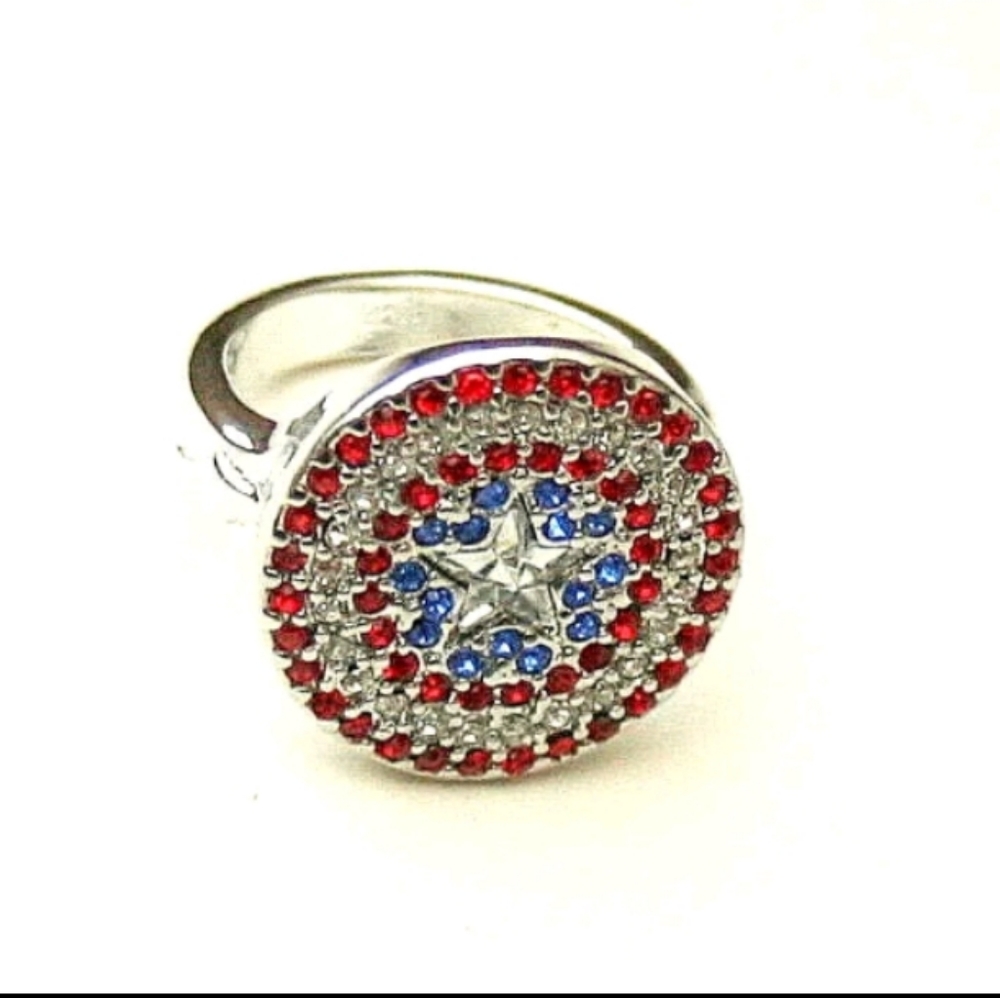 Marvel Comics Captain America Stainless Steel Crystal Ring New NOS Box Sz 6
